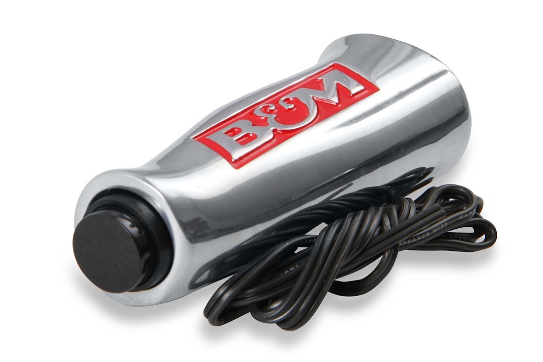 B&m Co Shifter Knob, Threaded, 1/2-20 Thread Size, T Handle with Red B&m Logo, Silver, Brushed Aluminum, With Button – 80658