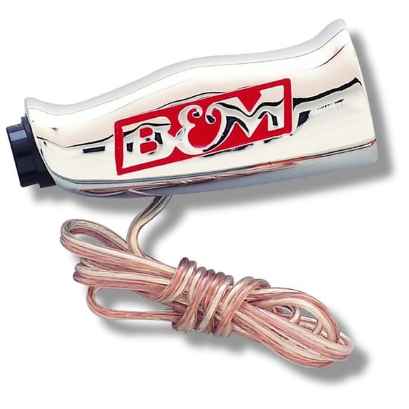B&m Co Shifter Knob, Threaded, 1/2-20 Thread Size, T Handle with Red B&m Logo, Silver, Chrome Plated Aluminum, With Button – 80659