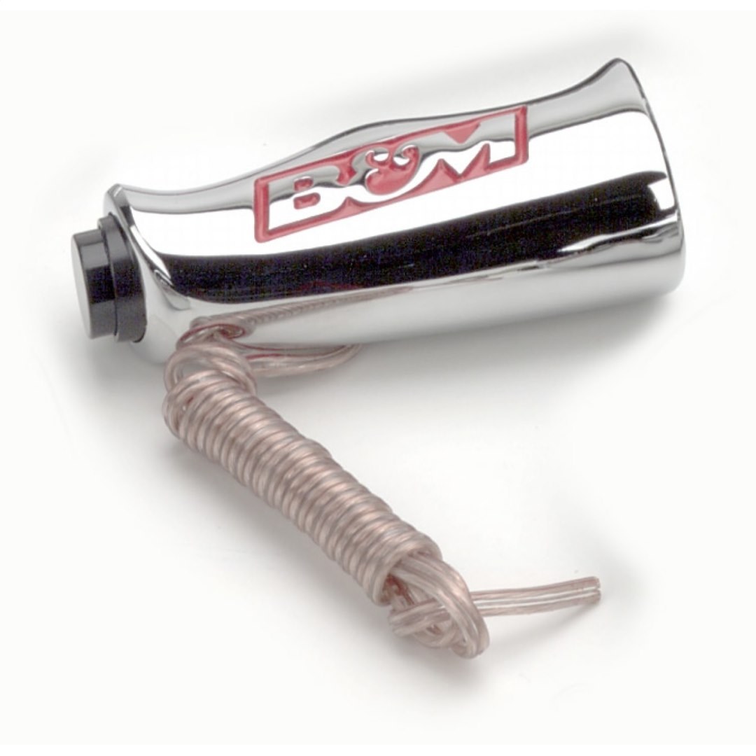 B&m Co Shifter Knob, Threaded, 1/2-20 Thread Size, T Handle with Red B&m Logo, Silver, Chrome Plated Aluminum, With Button – 80659