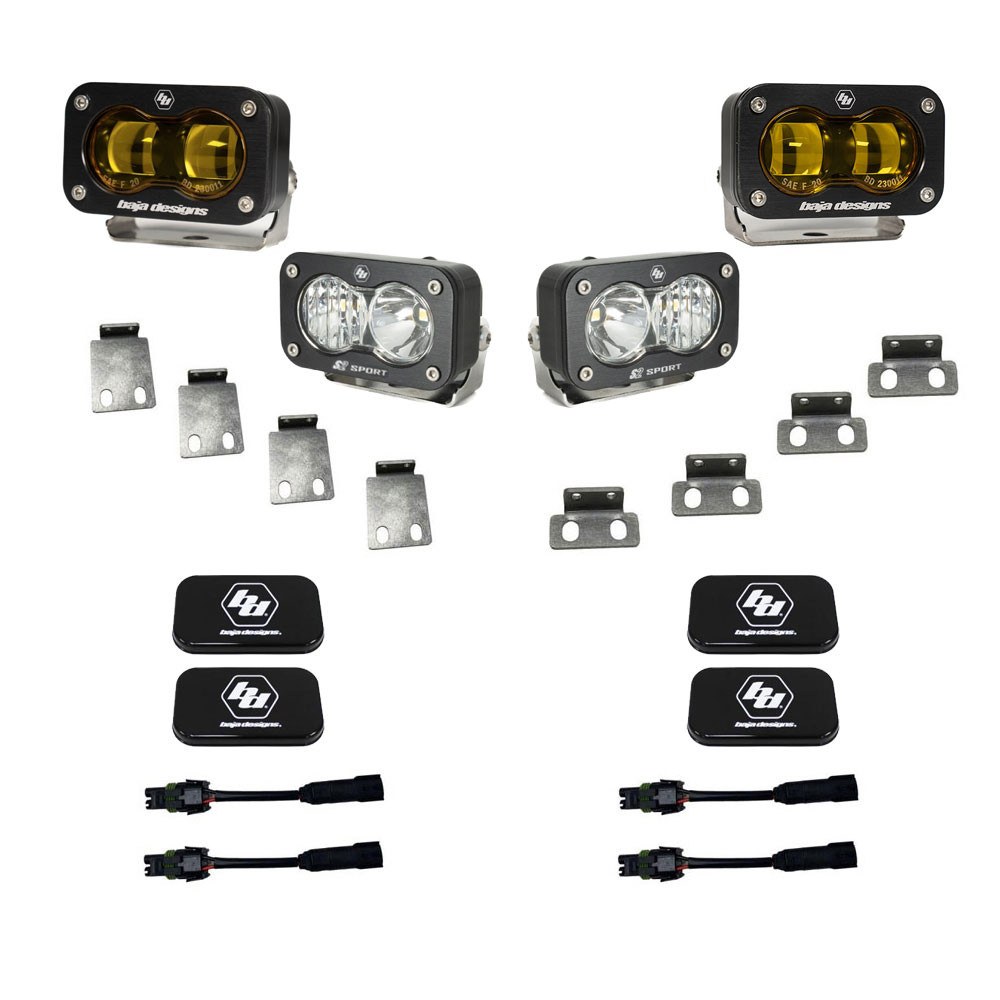 Baja Design Driving/ Fog Light, S2 SAE, LED Bulb, 2 LED Bulbs, Rectangular, 12 Watt, 1581 Raw Lumens, Amber Lens, Black Housing – 448181