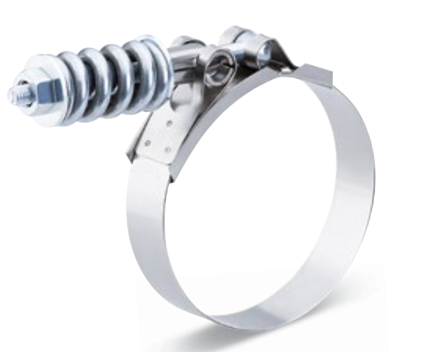 Breeze Hose Clamp, #104 SAE Size, 4-1/8 Inch to 4-7/16 Inch Clamping Range, 3/4 Inch Band Width, Heavy Duty Spring, T-Bolt Style – B92240413