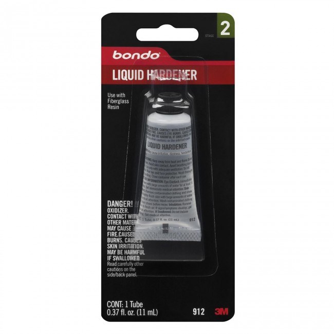 3M Body Filler Hardener, For Use with Bondo ® Polyester Fiberglass Resin and Other Resins Requiring Liquid Hardener, 11 Milliliter Tube, Single – 912