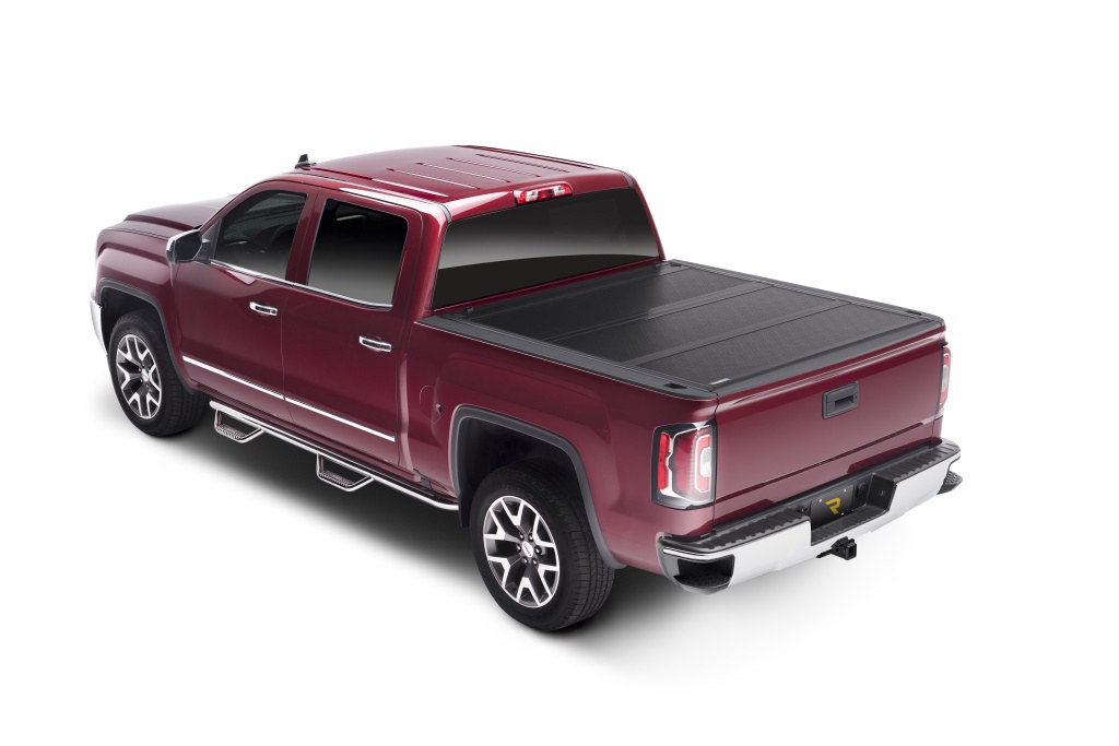 BAK Industries Tonneau Cover, Fibermax, Hard Folding, 2 Folds/ 3 Panels, Front Hinge Allows Entire Tonneau to Flip Up When Folded – 1126203