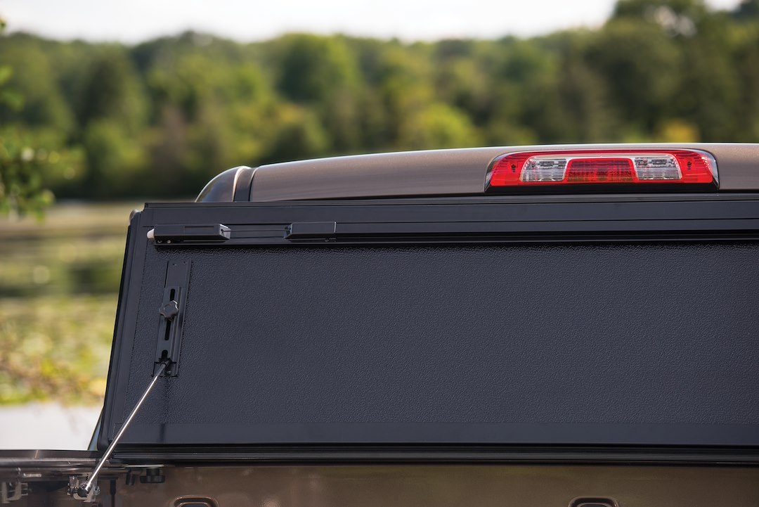 BAK Industries Tonneau Cover, Fibermax, Hard Folding, 2 Folds/ 3 Panels, Front Hinge Allows Entire Tonneau to Flip Up When Folded – 1126203