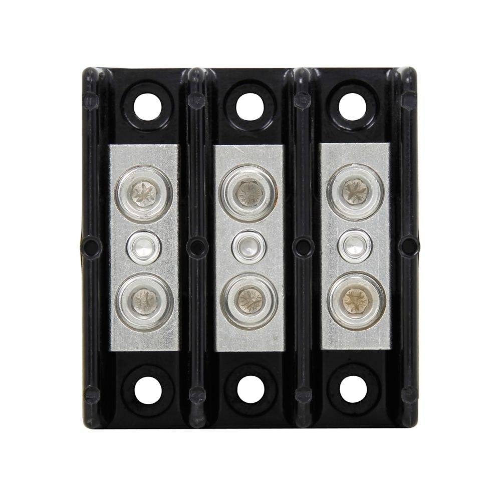 Bussmann Wire Terminal Block, Power Splicer Block, 3 Pole, Tin Plated Aluminum Connector, 175 Ampere, 600 Volt AC/ DC, Black – 16204-3