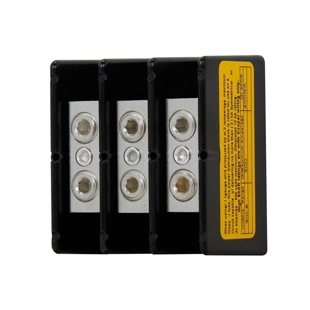 Bussmann Wire Terminal Block, Power Splicer Block, 3 Pole, Tin Plated Aluminum Connector, 175 Ampere, 600 Volt AC/ DC, Black – 16204-3