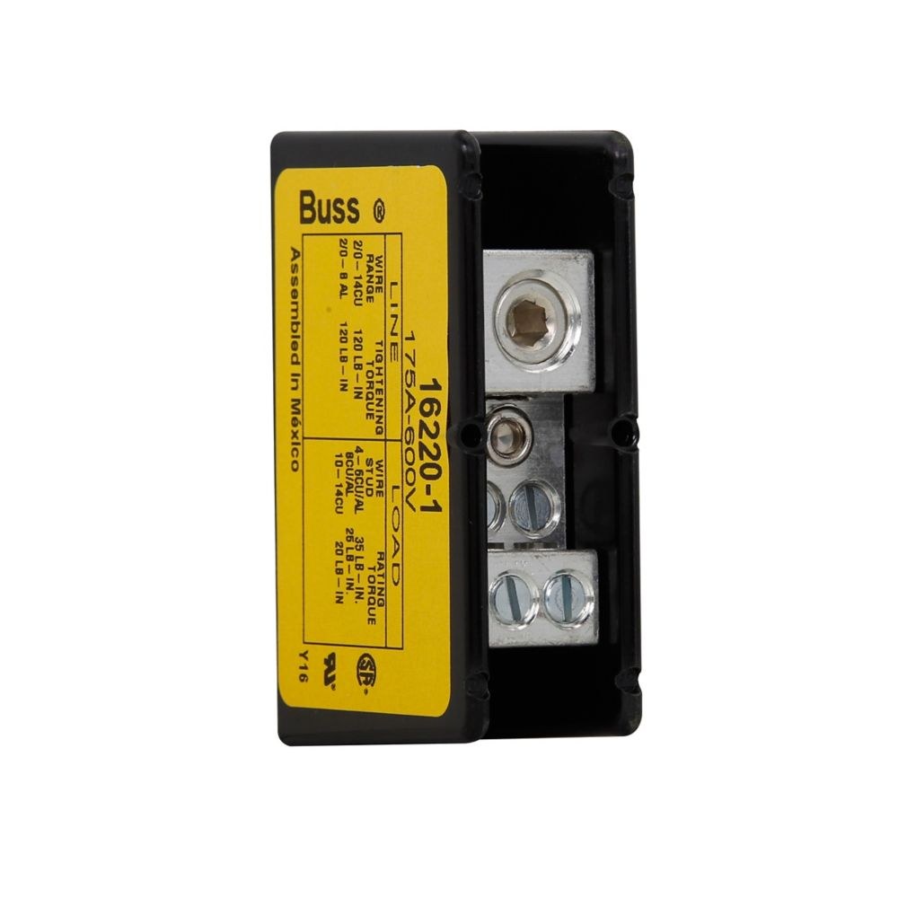 Bussmann Wire Terminal Block, Power Splicer Block, 3 Pole, Tin Plated Aluminum Connector, 175 Ampere, 600 Volt AC/ DC, Black – 16204-3