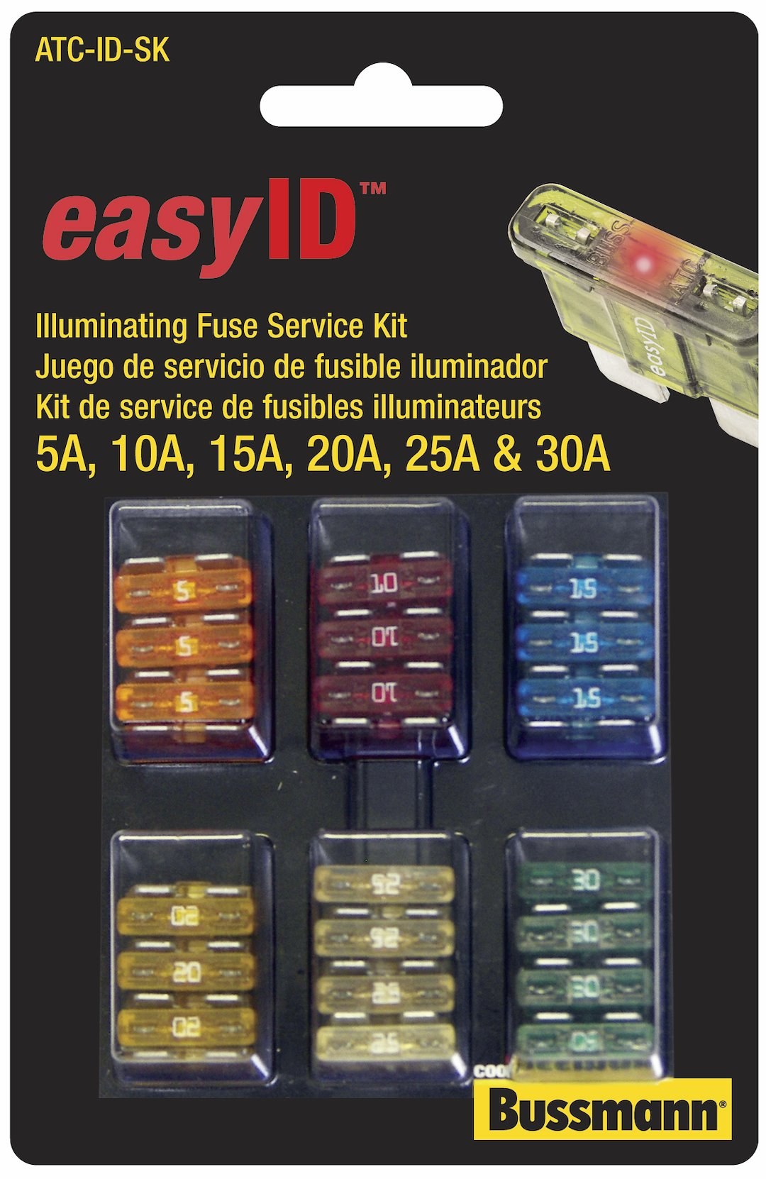 Bussmann Fuse Assortment, Easyid, Atc Blade Fuse, With Seven Each of 5 Amp/ 10 Amp/ 15 Amp/ 20 Amp/ 25 Amp/ 30 Amp, Total 42 Pieces – ATC-ID-SK