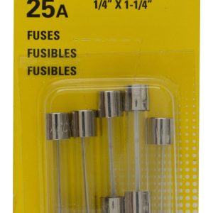 Bussmann Fuse, Glass Tube, Agc, 25 Amp, 1/4 Inch X 1-1/4 Inch, Pack of 5, With English/ Spanish/ French Language Blister Packaging – BP/AGC-25-RP