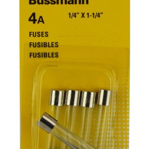 Bussmann Fuse, Glass Tube, Agc, 4 Amp, 1/4 Inch X 1-1/4 Inch, Pack of 5, With English/ Spanish/ French Language Blister Packaging – BP/AGC-4-RP