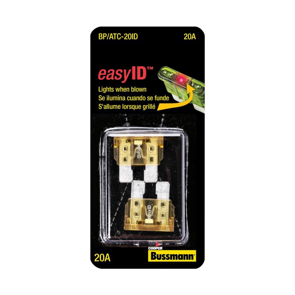Bussmann Fuse, Easyid, Yellow Blade, Atc, 20 Amp, Pack of 2, With Blister Packaging – BP/ATC-20ID