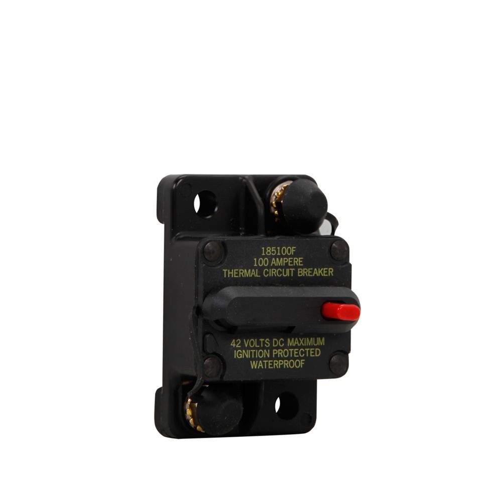 Bussmann Circuit Breaker, Type III, 100 Amp/ 42 Volt DC, Flush-Mount, Waterproof, 1/4-28 Inch Threaded Stud Terminals – BP/CB185-100