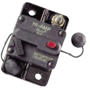 Bussmann Circuit Breaker, Type III, 80 Amp/ 42 Volt DC, Flush-Mount, Waterproof, 1/4-28 Inch Threaded Stud Terminals – BP/CB185-80