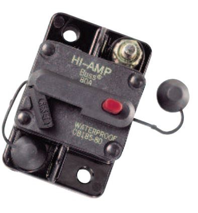 Bussmann Circuit Breaker, Type III, 80 Amp/ 42 Volt DC, Flush-Mount, Waterproof, 1/4-28 Inch Threaded Stud Terminals – BP/CB185-80