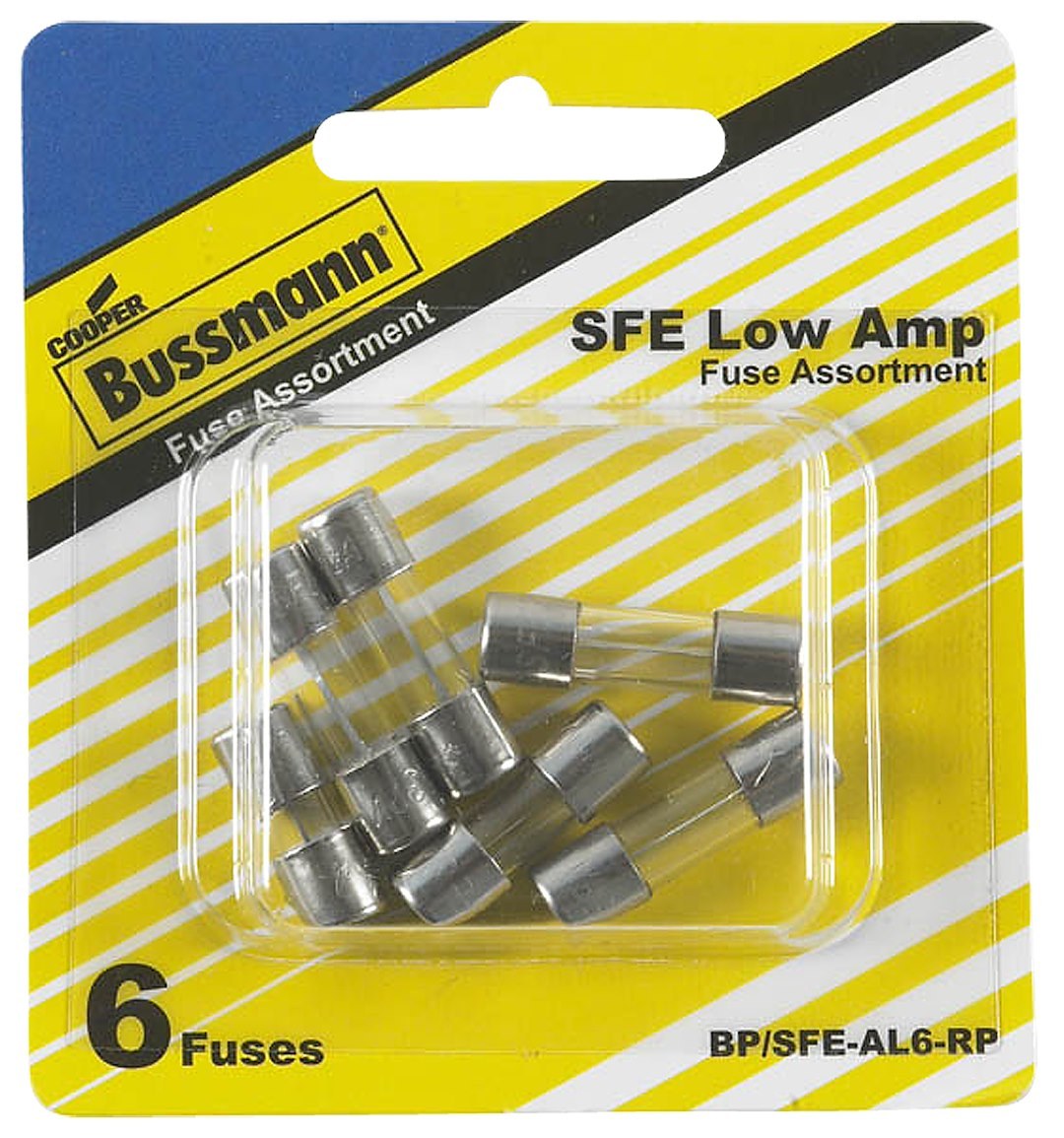 Bussmann Fuse Assortment, Sfe Glass Fuse, With One 4 Amp/ One 6 Amp/ Two 7-1/2 Amp/ Two 9 Amp, Total 6 Pieces – BP/SFE-AL6-RP