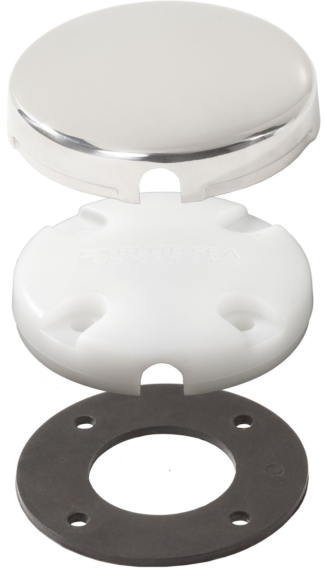 Blue Sea Systems TV Cable Entry Plate, Cableclam, Side Entry, Single with 0.28 Inch Diameter Cable, 1 Inch Diameter Connector, For Roof – 1007100-BSS