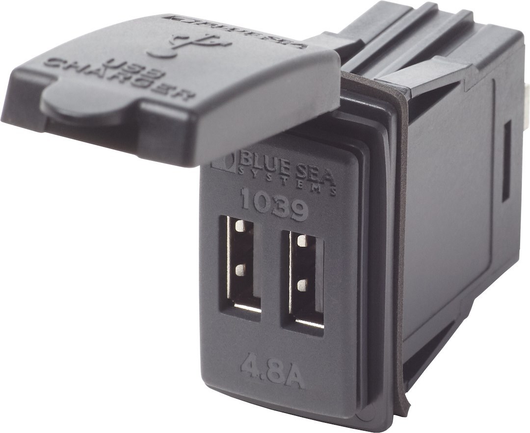Blue Sea Systems USB Outlet, For Charging Phone and Tablet, Dual USB Connection Outlet, 5 Volt DC/ 4.8 Amp Output, 1.83 Inch Length – 1039-BSS