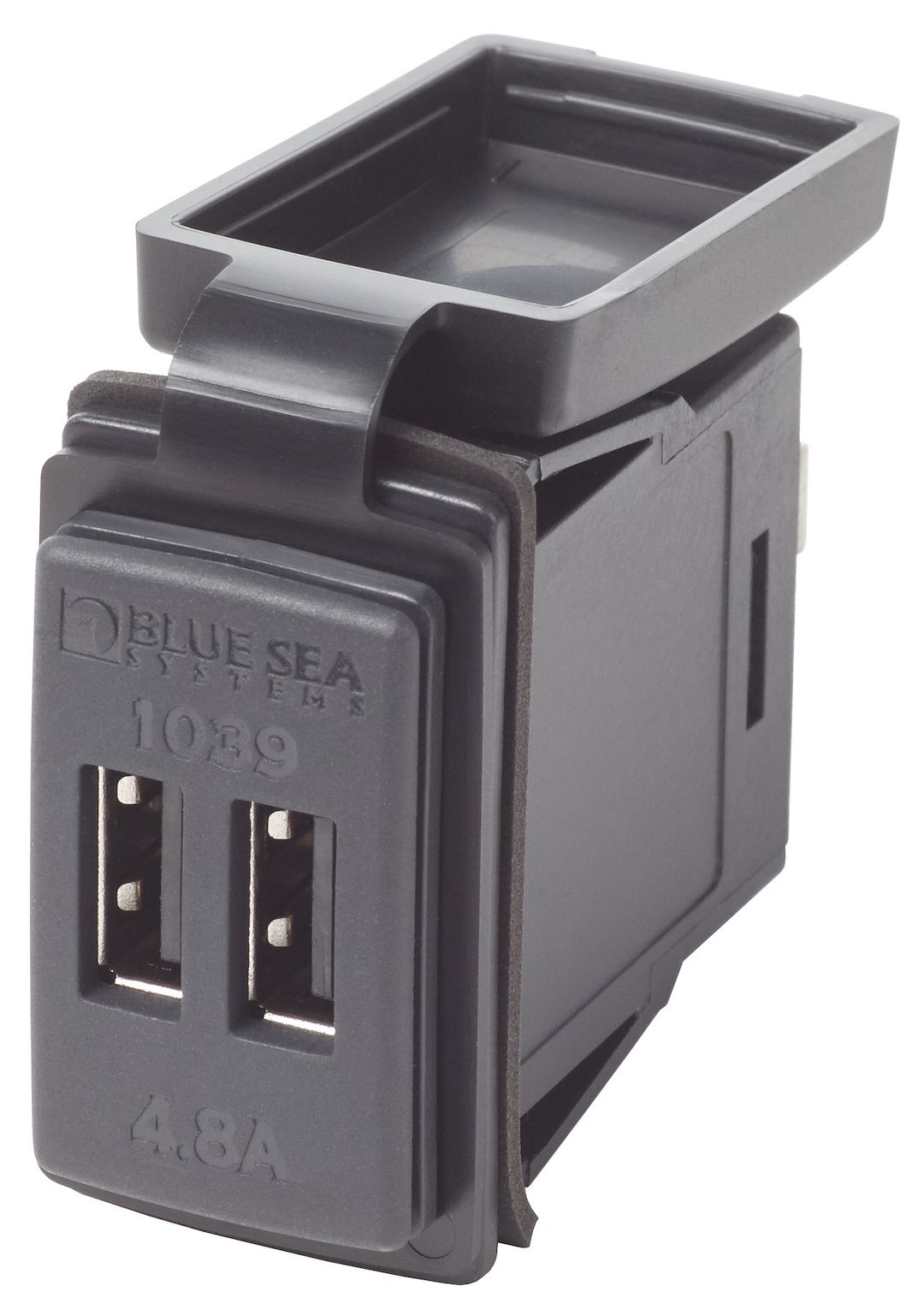 Blue Sea Systems USB Outlet, For Charging Phone and Tablet, Dual USB Connection Outlet, 5 Volt DC/ 4.8 Amp Output, 1.83 Inch Length – 1039-BSS