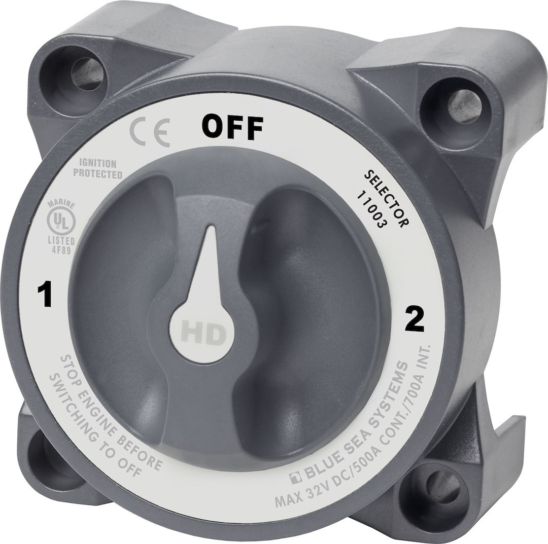 Blue Sea Systems Battery Selector Switch, HD Series, Use to Switch Isolated Battery Banks to All Loads, 3 Position, 2 Batteries – 11003-BSS