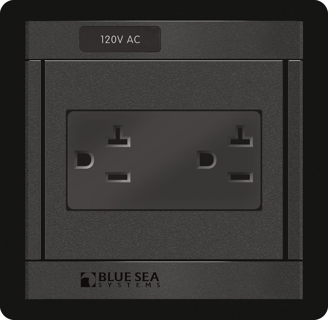 Blue Sea Systems Receptacle Cover, 360 Panel, For Mounting Equipment/ Switching/ Monitoring Functions, 120 Volts AC, Black – 1479-BSS