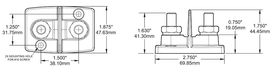 Blue Sea Systems Busbar Stud, Powerpost, 3/8 Inch-16 Thread Size, Dual Busbar, 48 Volts, With Black and Red Cover – 2017-BSS