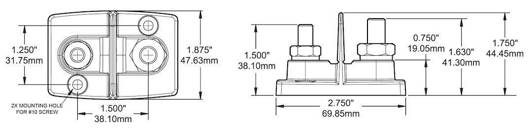 Blue Sea Systems Busbar Stud, Powerpost, 5/16 Inch-18/ 3/8Inch-16 Thread Size, Dual Busbar, 48 Volts, With Black and Red Insulator Cover – 2018-BSS