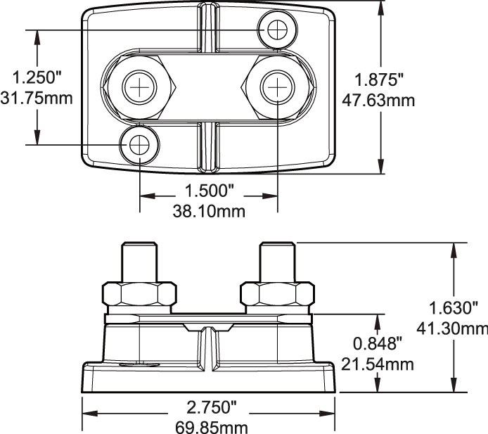 Blue Sea Systems Busbar Stud, Powerbar, 3/8 Inch-16 Thread Size, Dual Busbar, 48 Volts, 200 Amps, Tin-Plated Copper Bus – 2019-BSS