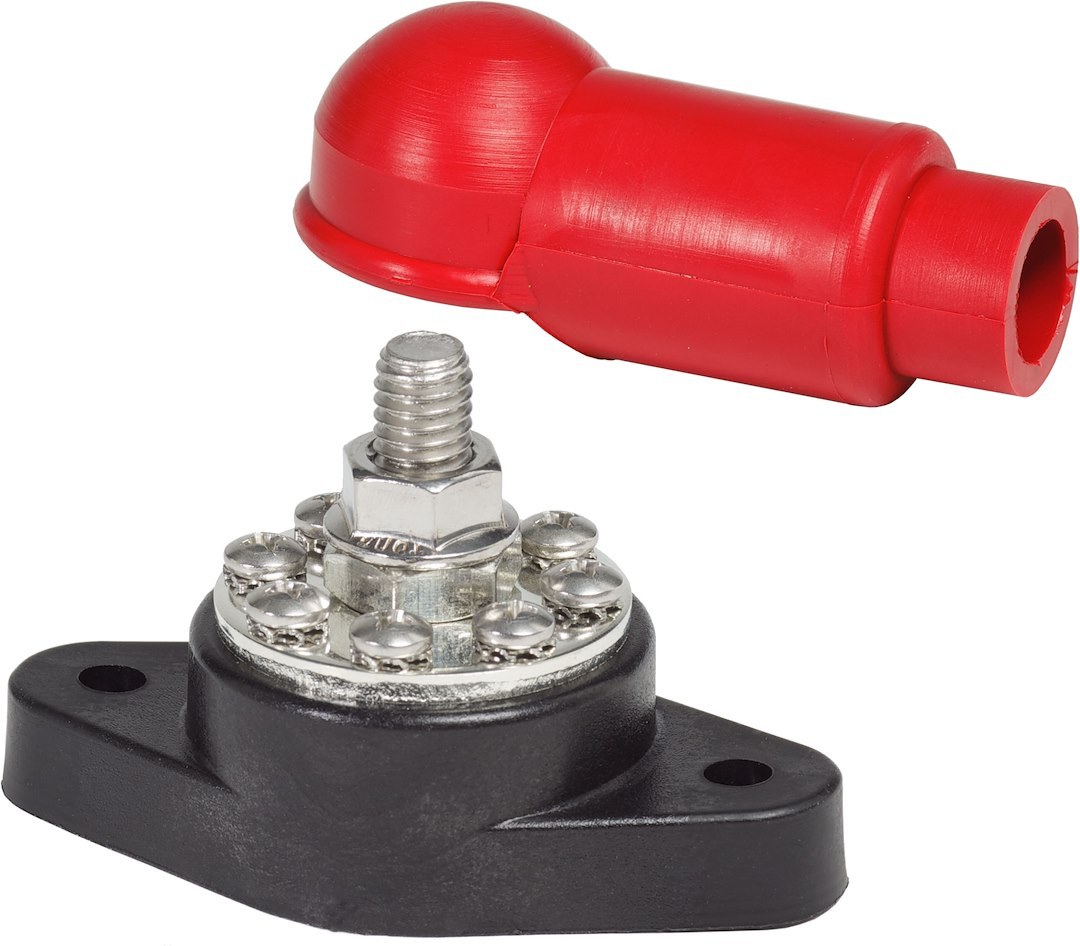 Blue Sea Systems Busbar Stud, Powerpost Plus, 5/16 Inch-18 Thread Size X 3/4 Inch Length Stud, Eight No 8-32 Screw, 48 Volts, 150 Amps – 2102-BSS
