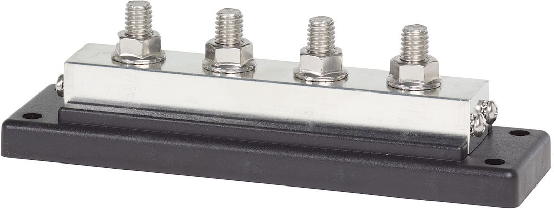Blue Sea Systems Busbar, 4 Stud Terminal/ 4 Screw Terminal, 300 Volts AC/ 48 Volts DC, 545 Amps AC/ 600 Amps DC – 2104-BSS