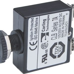 Blue Sea Systems Circuit Breaker, 7 Amp/ 32 Volts DC, Thermal Type, No 8 Screw Terminal, Push Button Manual Reset, Single – 2131-BSS
