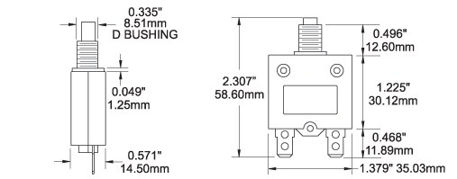 Blue Sea Systems Circuit Breaker, 7 Amp/ 32 Volts DC, Thermal Type, No 8 Screw Terminal, Push Button Manual Reset, Single – 2131-BSS