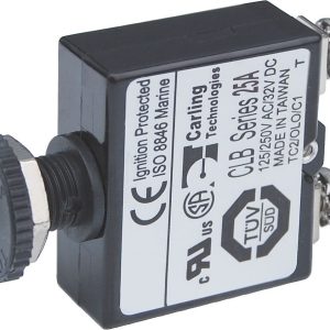Blue Sea Systems Circuit Breaker, 25 Amps/ 32 Volts DC, Thermal Type, No 8 Screw Terminal, Push Button Manual Reset, Single – 2135-BSS