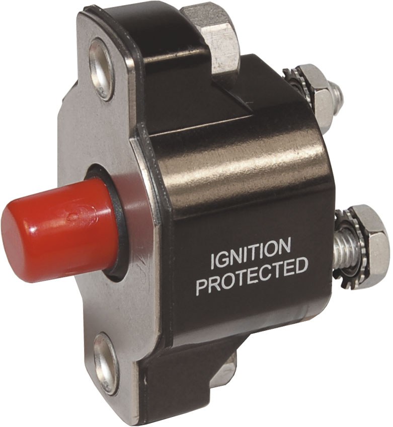 Blue Sea Systems Circuit Breaker, 40 Amps/ 32 Volts DC/ 120 Volts AC, Thermal Type, No 10-32 Stud Terminal – 2141-BSS
