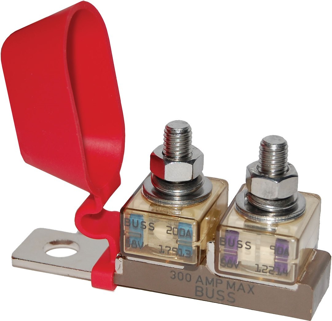 Blue Sea Systems Fuse Block, 58 Volts DC, 300 Amp, Uses Dual Mrbf Terminal Fuse, With Protective Cover – 2151-BSS