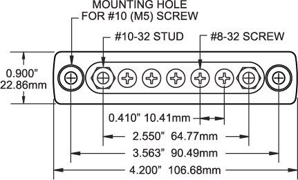 Blue Sea Systems Busbar, Common Mini Busbar, 5 Stud Terminal/ 2 Screw Terminal, 300 Volts AC/ 48 Volts DC, 100 Amps – 2304-BSS