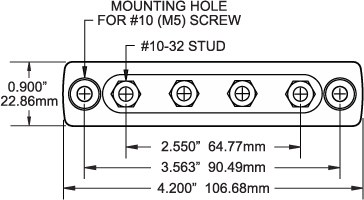 Blue Sea Systems Busbar, Common Mini Busbar, 4 Stud Terminal, 300 Volts AC/ 48 Volts DC, 100 Amps – 2305-BSS