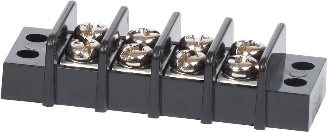 Blue Sea Systems Wire Terminal Block, 4 Circuit, 20 Amps, 300 Volts AC/DC, Screw Terminal, Black, Nickel Plated Brass Bus with Nylon Base – 2404-BSS