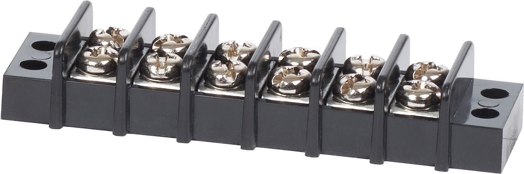 Blue Sea Systems Wire Terminal Block, 6 Circuit, 20 Amps, 300 Volts AC/DC, Screw Terminal, Black, Nickel Plated Brass Bus with Nylon Base – 2406-BSS
