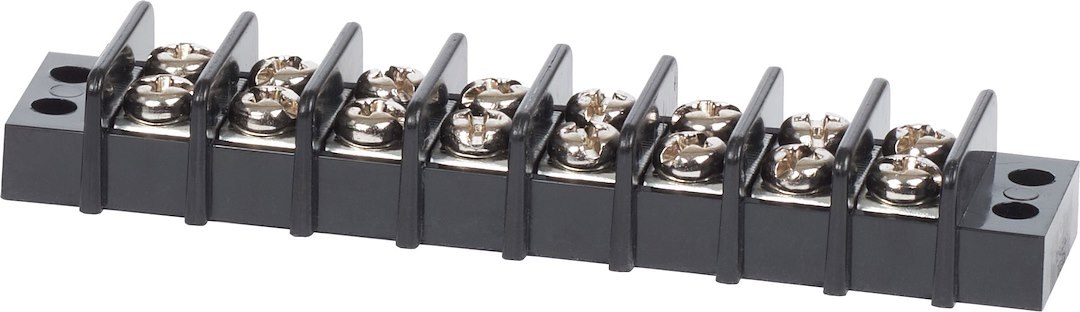 Blue Sea Systems Wire Terminal Block, 8 Circuit, 20 Amps, 300 Volts AC/DC, Screw Terminal, Black, Nickel Plated Brass Bus with Nylon Base – 2408-BSS
