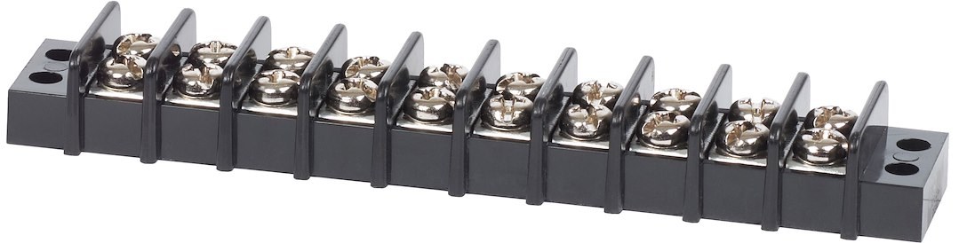 Blue Sea Systems Wire Terminal Block, 10 Circuit, 20 Amps, 300 Volts AC/DC, Screw Terminal, Black, Nickel Plated Brass Bus with Nylon Base – 2410-BSS