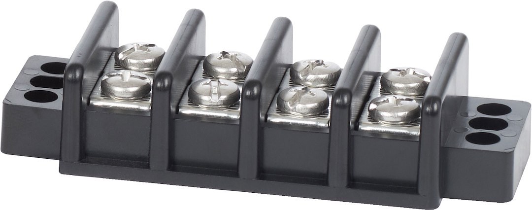 Blue Sea Systems Wire Terminal Block, 4 Circuit, 30 Amps, 600 Volts AC/DC, Screw Terminal, Black – 2504-BSS