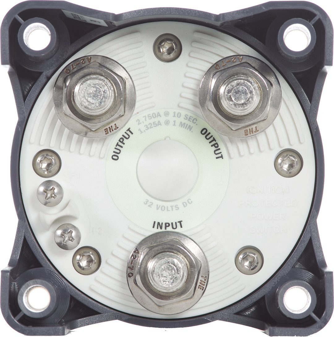 Blue Sea Systems Battery Disconnect Switch, HD Series, 32 Volts DC, Single Circuit On-Off, 600 Amps, Gray, With Alternator Field Disconnect – 3001-BSS