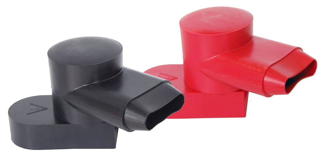 Blue Sea Systems Battery Terminal Cover, Accepts All Size of Cables, Rotating Single Entry Cable Cap, Black/ Red, PVC – 4001-BSS
