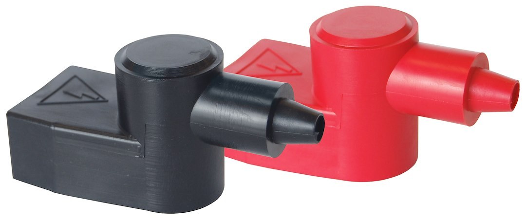 Blue Sea Systems Battery Terminal Cover, Accepts 1/0 and 2/0 Awg Cables, Standard Cable Cap, Black/ Red, PVC, Large Pair – 4006-BSS