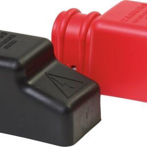 Blue Sea Systems Battery Terminal Cover, Accepts 1/0 Awg Cables, Dual Post Cablecap – I/O Pair, Black/ Red – 4018-BSS