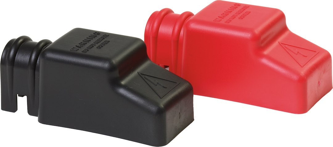 Blue Sea Systems Battery Terminal Cover, Accepts 1/0 Awg Cables, Dual Post Cablecap – I/O Pair, Black/ Red – 4018-BSS