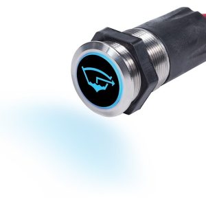 Blue Sea Systems Push Button Switch, On/Off Switch, 15 Amps, Panel Mount, Backlite Blue When Off and Red When on, Stainless Steel – 4180-BSS