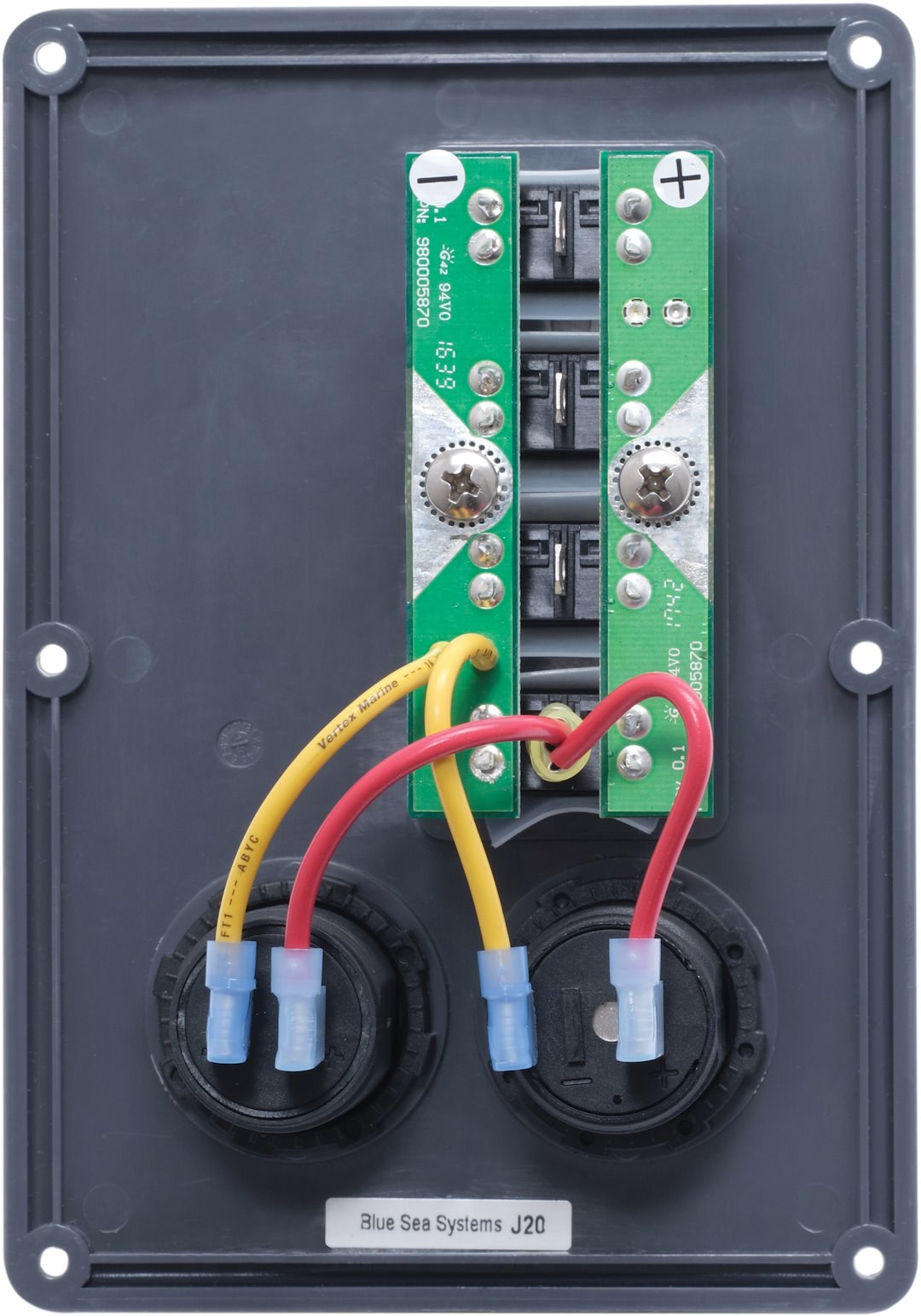 Blue Sea Systems Switch Panel, With 4 Rocker Switches, 4 Positions, 12 Volt DC, 45 Amps, Gray – 4321-BSS