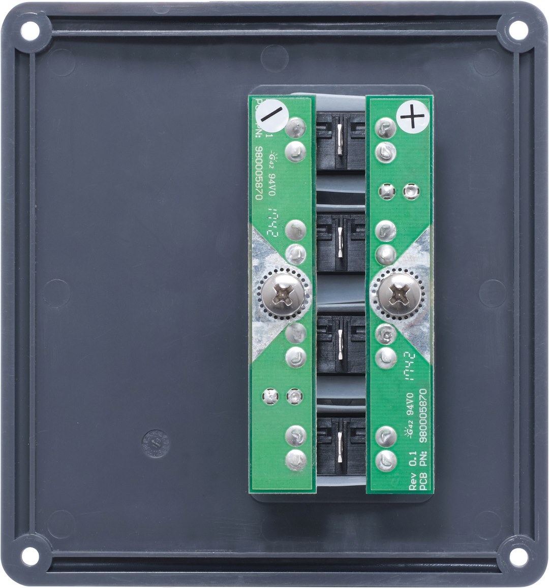 Blue Sea Systems Switch Panel, With 4 Rocker Switches, 4 Positions, 12 Volt DC, 45 Amps, Camo, With 4 Circuit Breaker/ 15 Label Set – 4323-BSS