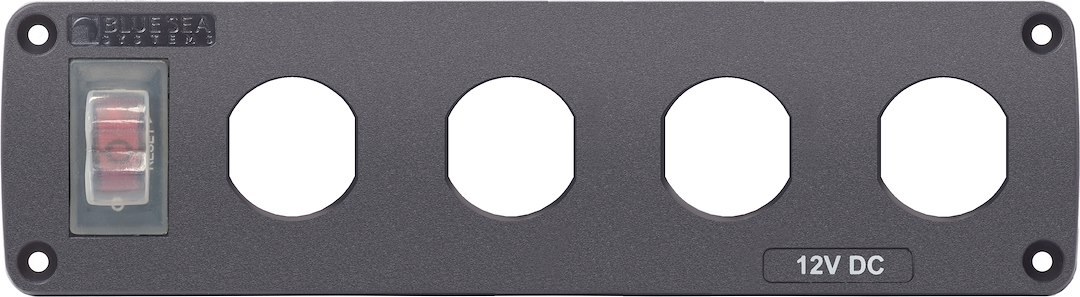 Blue Sea Systems Switch Panel, With 1 Rocker Switch, 1 Positions, 12 Volt DC, Polycarbonate/ ABS, With 1 Circuit Breaker, Four Blank Socket – 4369-BSS
